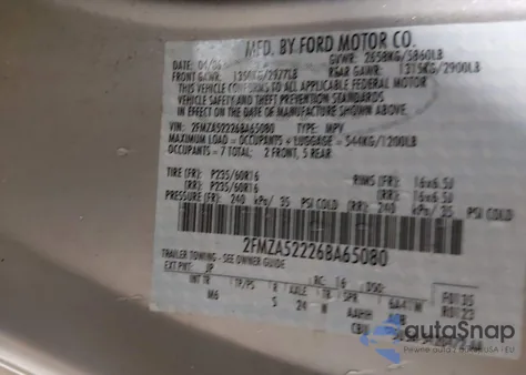 2006 Ford Freestar Sel z USA, uszkodzony, nr VIN 2FMZA52226BA65080